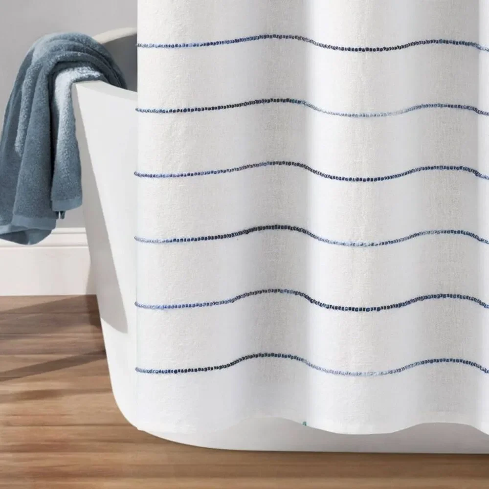 Lush Decor - Ombre Striped Yarn Dyed Cotton Shower Curtain Whit Blue